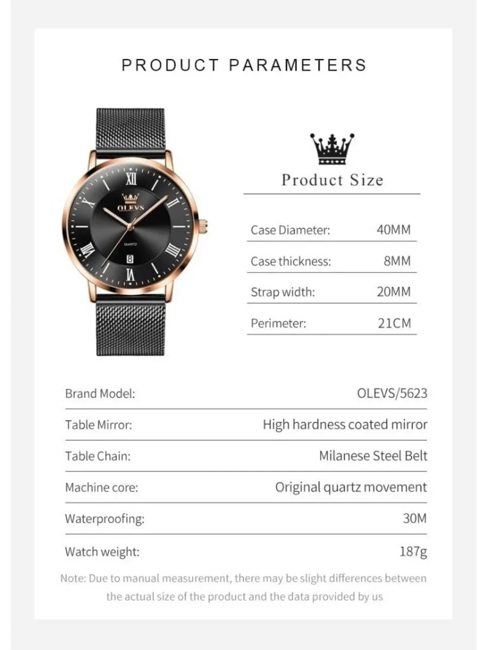 Men's Rose Gold Black Analog Quartz Mesh Strap Luxury Luminous Waterproof Watch